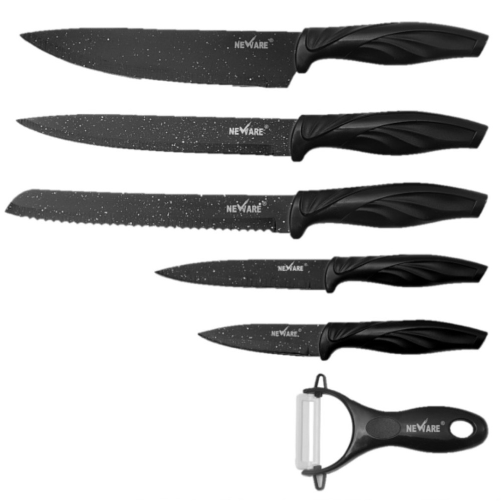 Black Speckled Marble Coated Non-Stick 6 Piece Knife Set
